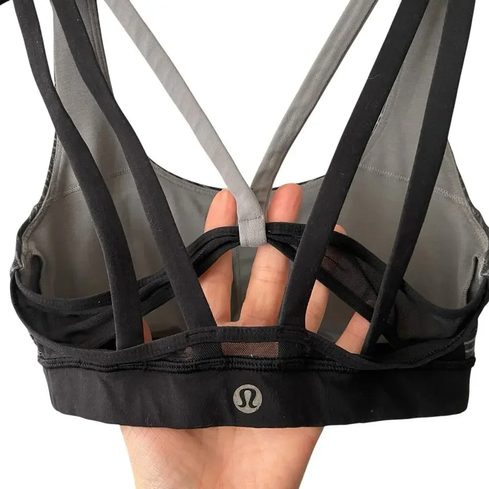 Lululemon 4 Sports Bra Strappy Black Gray Workout Activewear Cup Liners